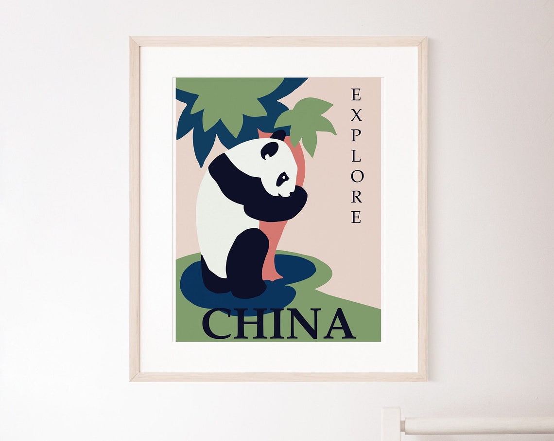 Explore China Giant Panda Bamboo Retro Vintage Travel Poster Art