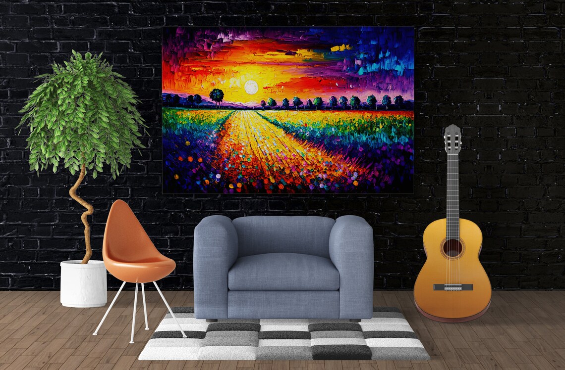 Flower Field Landscape, Tranquil Nature Print - Image 4