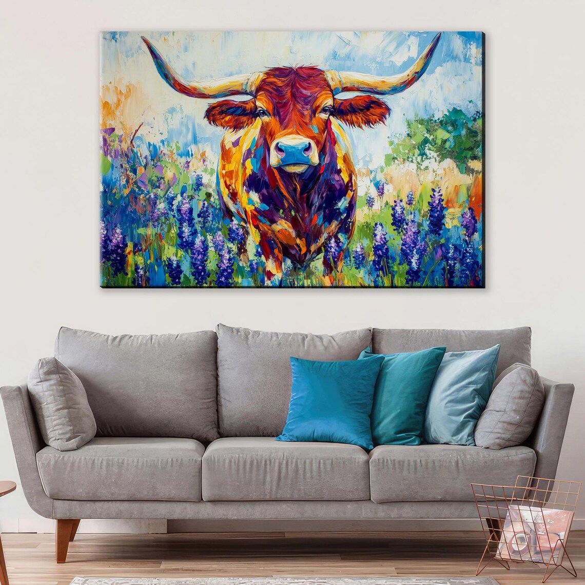 Texas Longhorn in Bluebonnets Art Print, Western Decor - Image 5