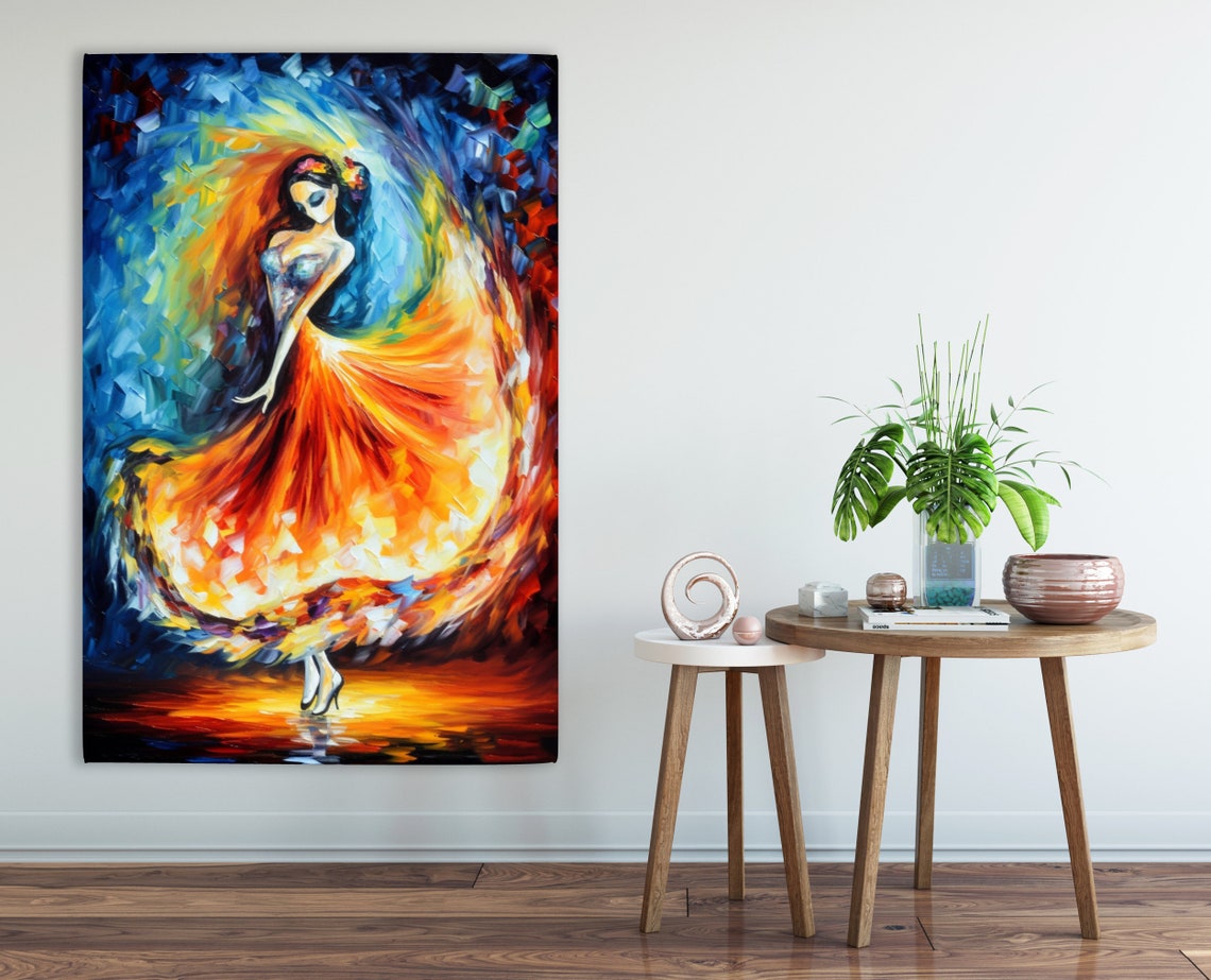 Flamenco Dancer Swirling Orange Dress Palette Knife Painting Wall Art - Image 2