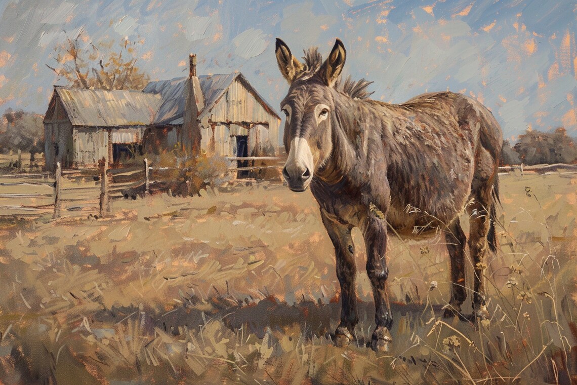 Texan Farm Donkey Rustic Western Wall Art Print - Image 5
