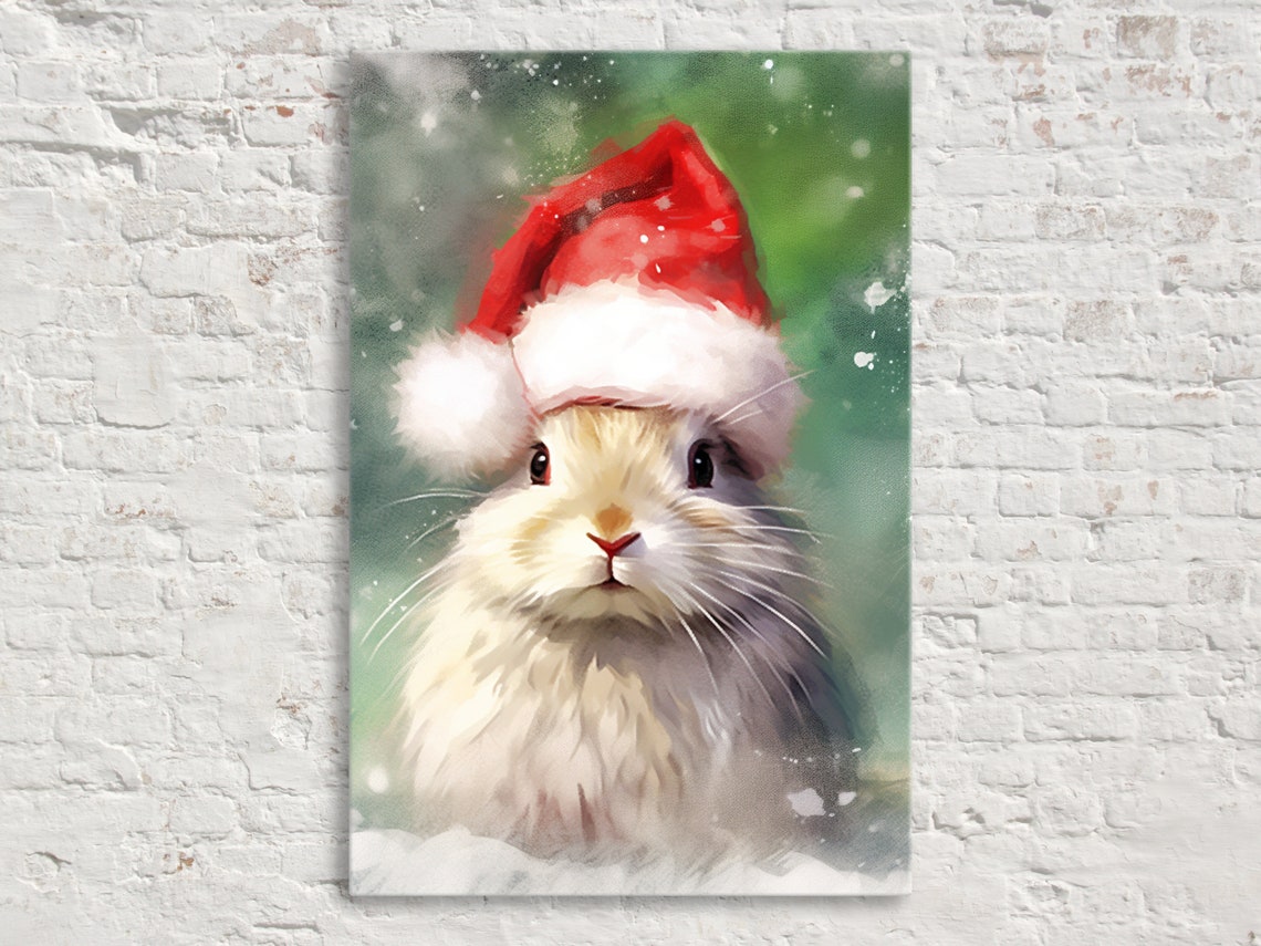 Festive Cute Bunny Painting Giclee Print On Gallery Wrapped Artist Available In Extra Large Sizes
