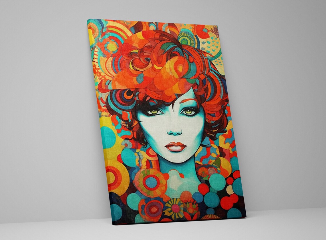 Art Deco Woman Portrait Orange Curly Hair Geometric Style Poster - Image 5