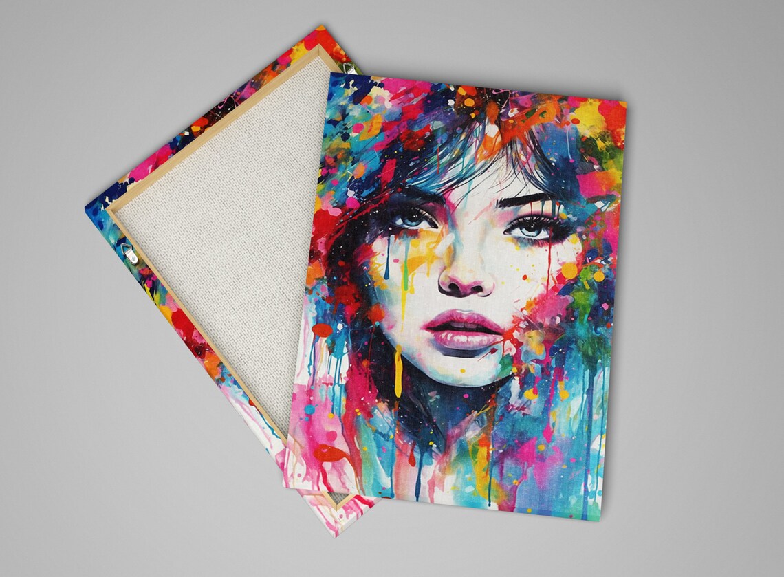 Woman Face Watercolor Portrait Colorful Paint Drips Art Poster - Image 4