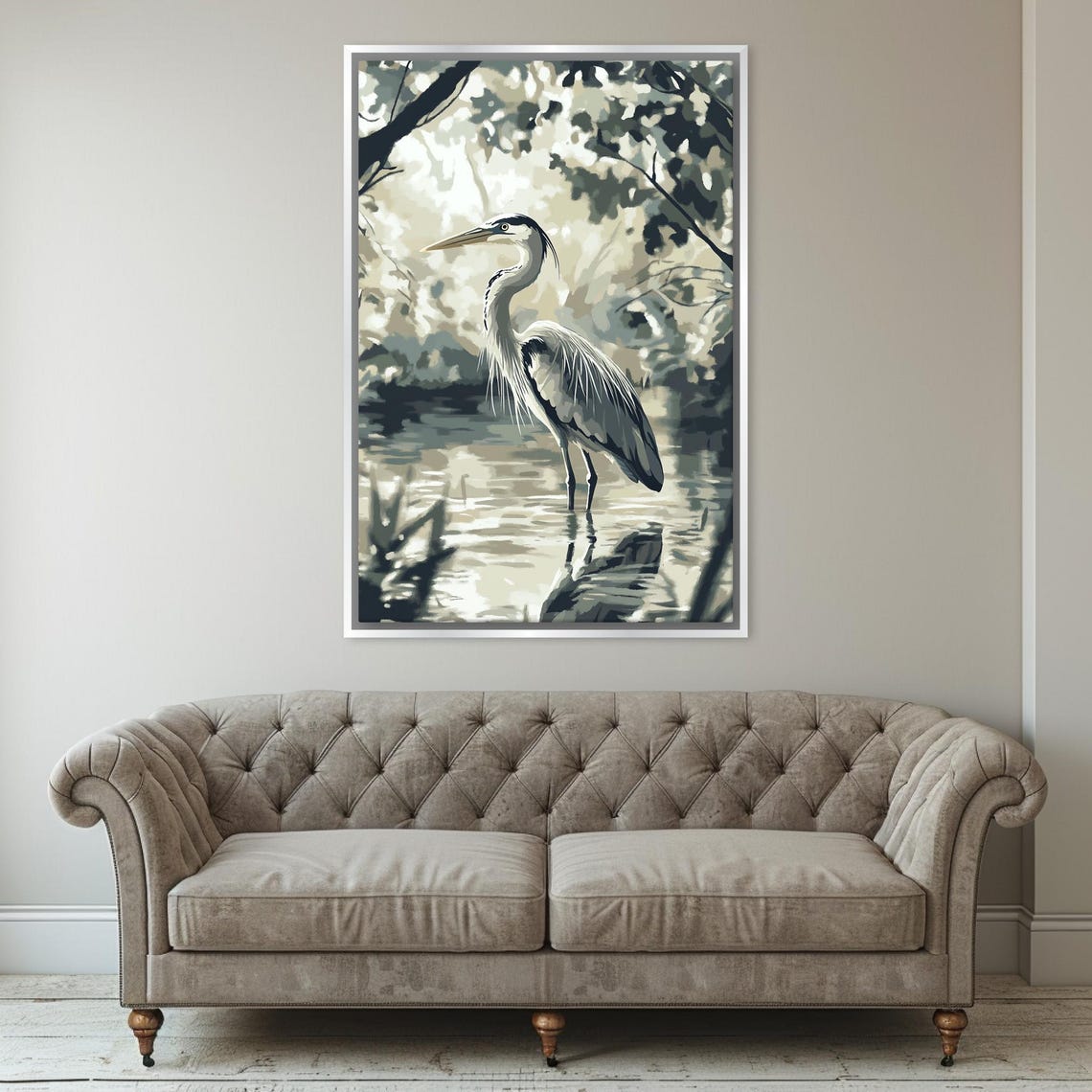Blue Heron Standing In Water Dappled Light Wildlife Bird Art Print