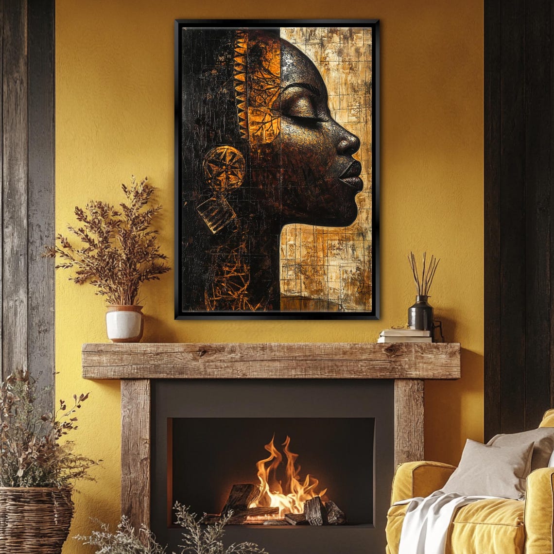 African Woman Profile Bronze Tones Abstract Textured Portrait Art - Image 5