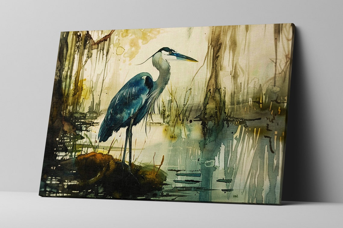 Blue Heron Cypress Swamp Watercolor Misty Reflections Art Poster - Image 5