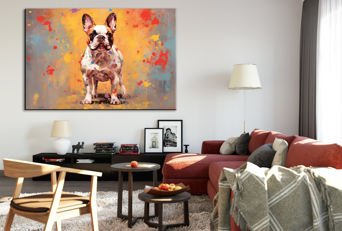 Pied French Bulldog Colorful Paint Splash Modern Dog Art Wall Poster - Image 3
