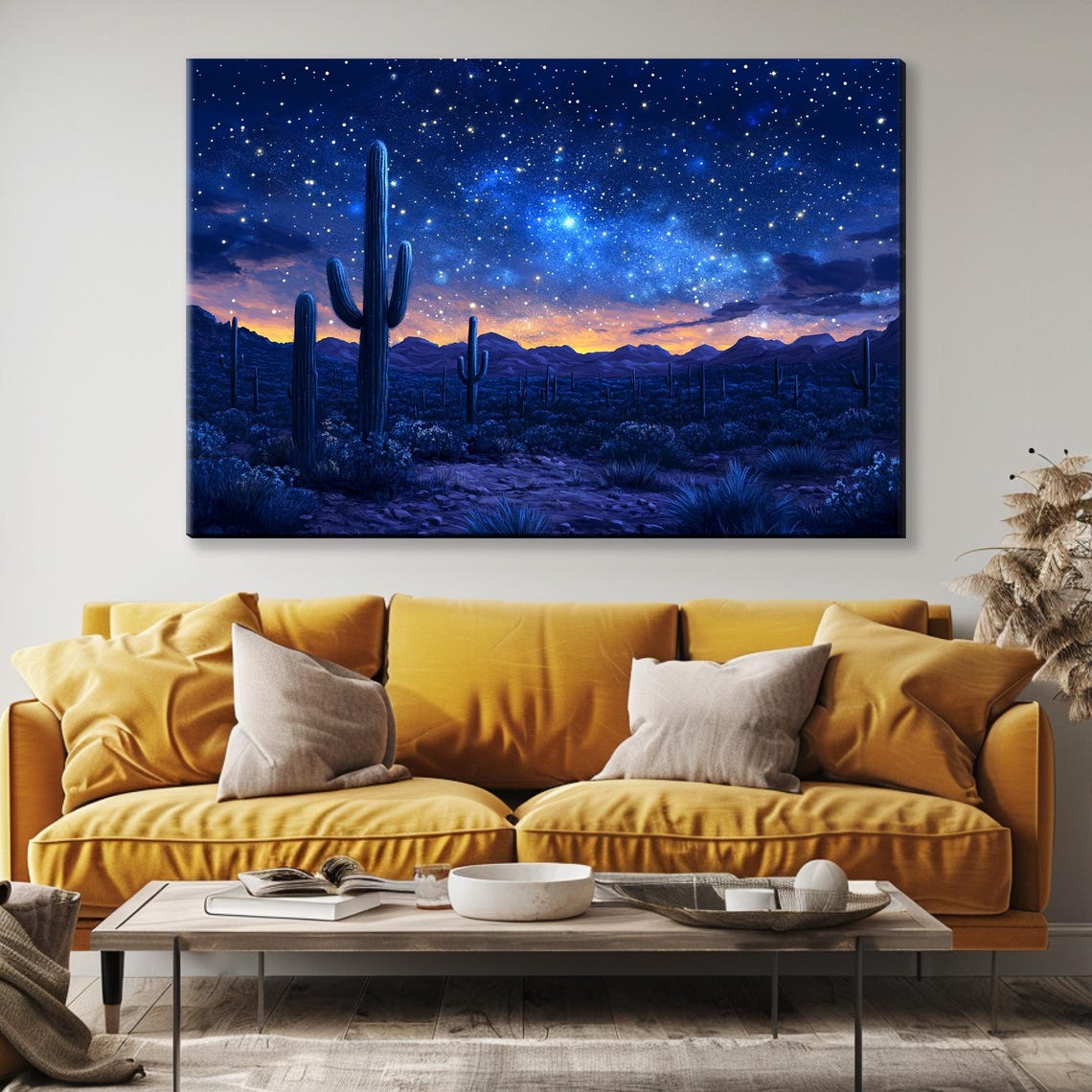 Starry Night Desert Sky Saguaro Cactus Glowing Milky Way Wall Art - Image 4