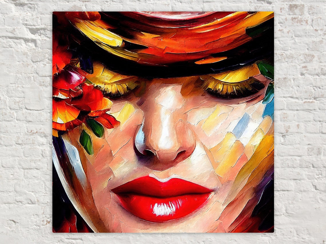 Woman Face Red Lips Gold Eyeshadow Bold Beauty Portrait Poster
