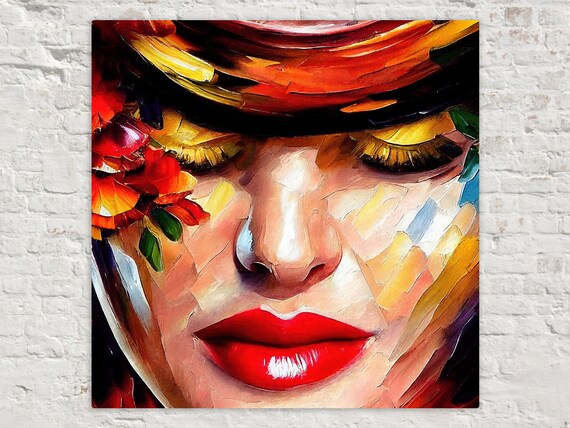 Woman Face Red Lips Gold Eyeshadow Bold Beauty Portrait Poster
