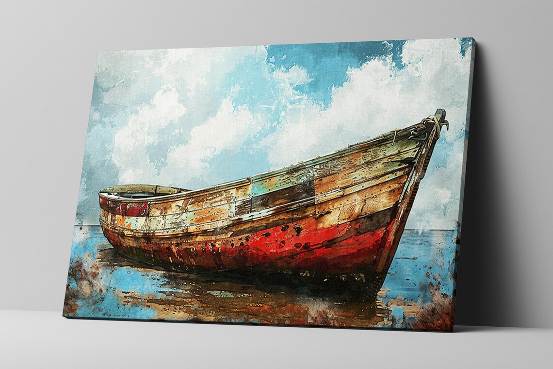 Old Red and White Boat Coastal Wall Art Print - Image 5