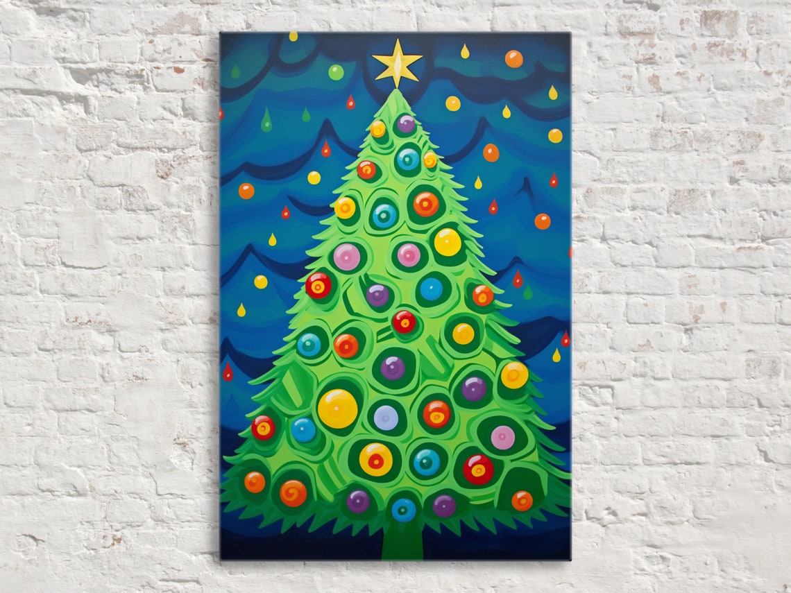 Rainbow Ornament Christmas Tree Joyful Polka Dot Holiday Art Poster