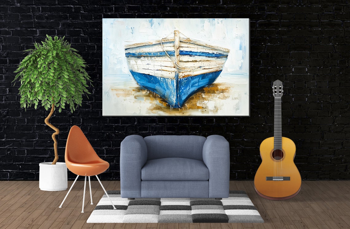 Rustic Blue White Wooden Rowboat Bow Weathered Coastal Nautical Poster - Image 3