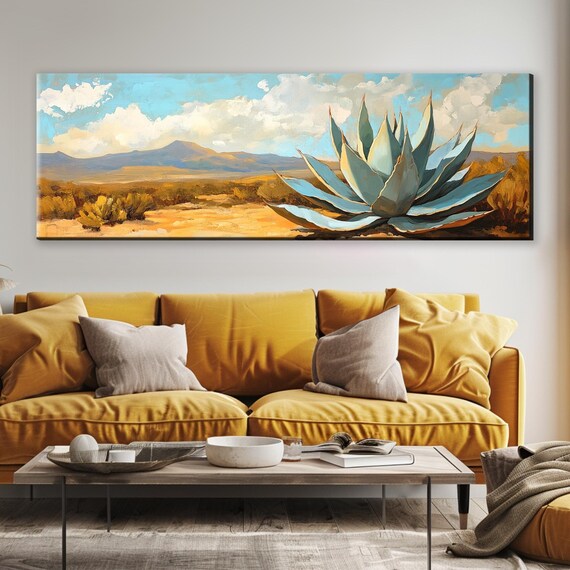 Panoramic Agave In The Desert Southwest Style Framed Unframed Long Horizontal Gallery Wrapped Ready To Hang Extra Large Wall Art