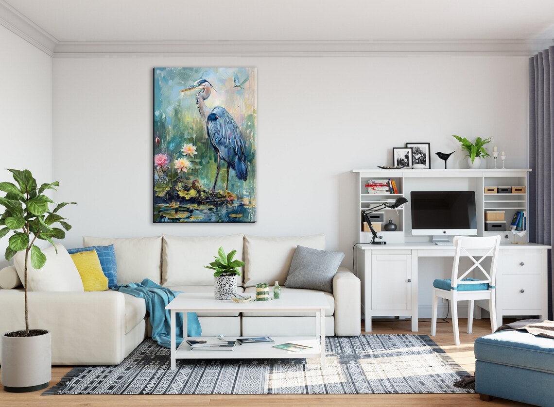Blue Heron Wetland Sanctuary, Marsh Flowers Art Print - Image 3