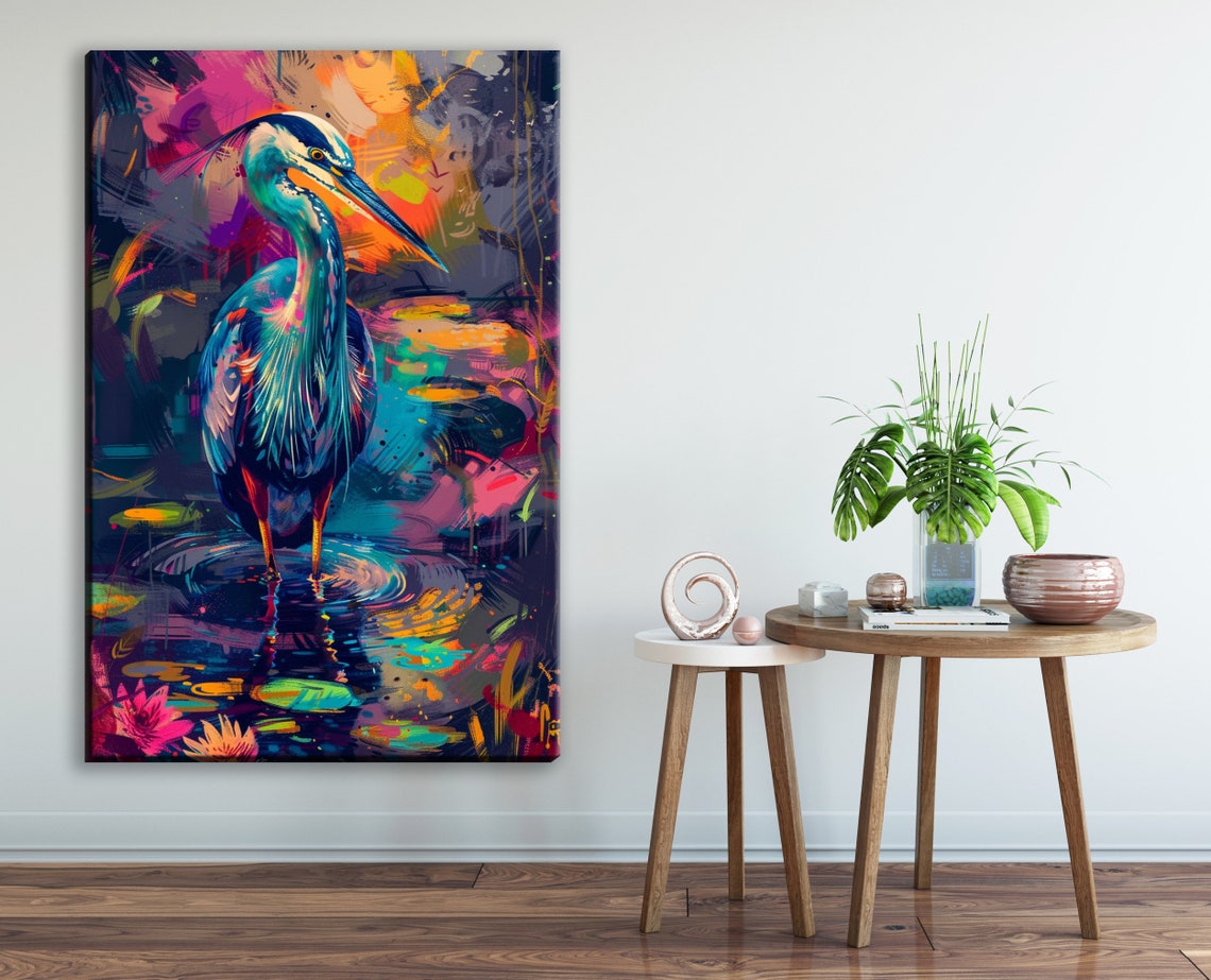 Vibrant Blue Heron Neon Wetlands Expressionist Bird Art Poster - Image 2