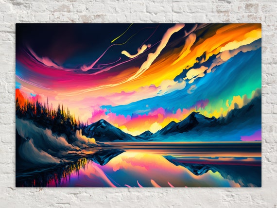 Aurora Borealis Vibrant Northern Lights Landscape Wall Art Celestial Nature Painting For Home Decor