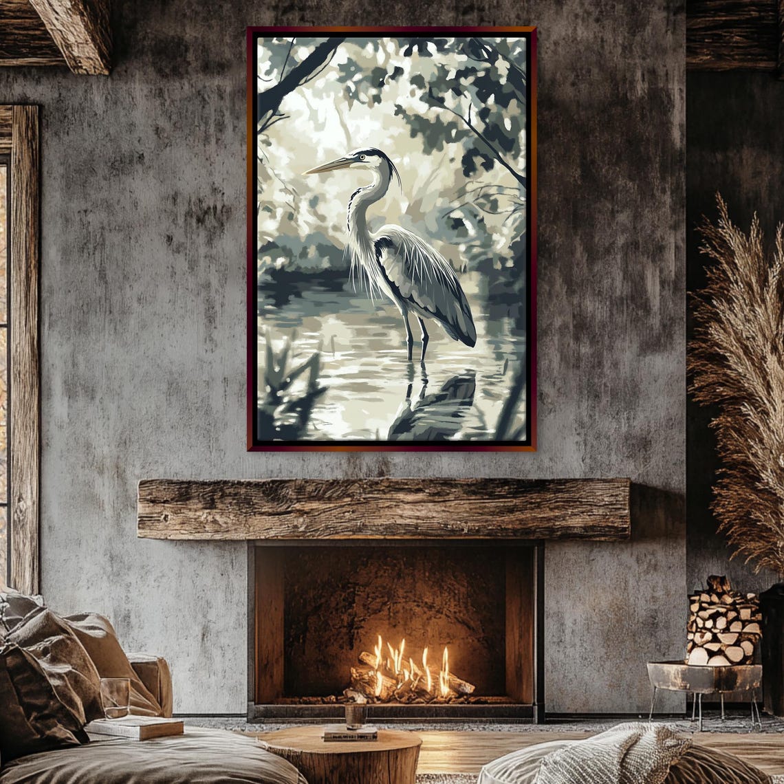 Blue Heron Standing In Water Dappled Light Wildlife Bird Art Print - Image 3