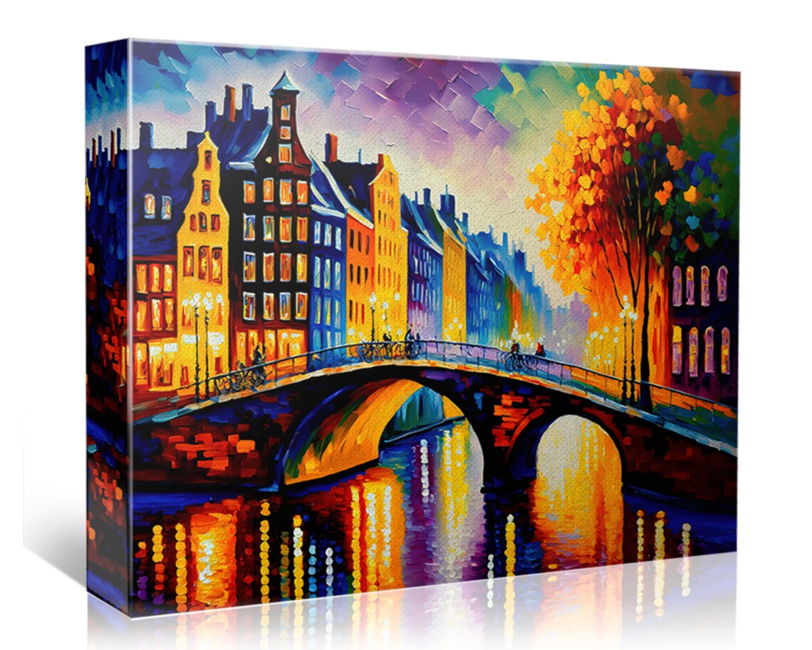 Amsterdam Canal Bridge Sunset Colorful Houses Autumn Tree Poster - Image 4