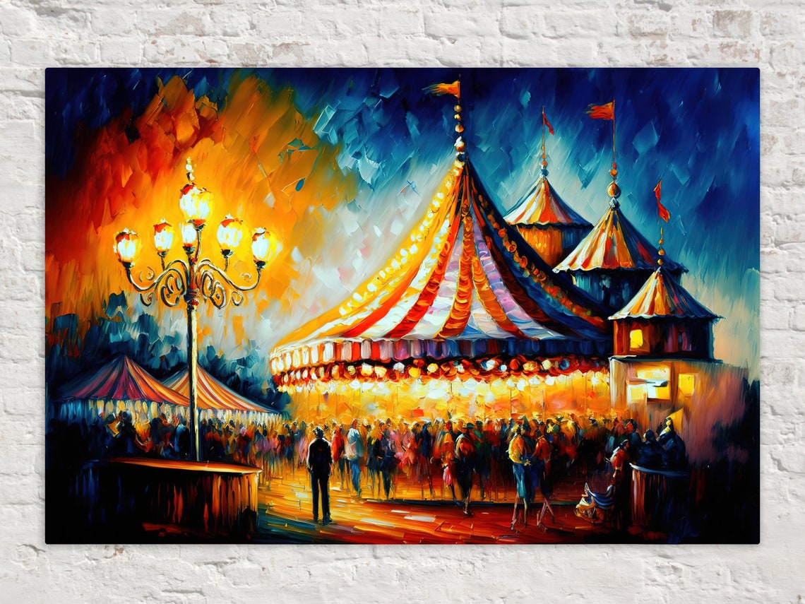 Circus Tent Night Lights Crowd Impressionist Carnival Painting Print