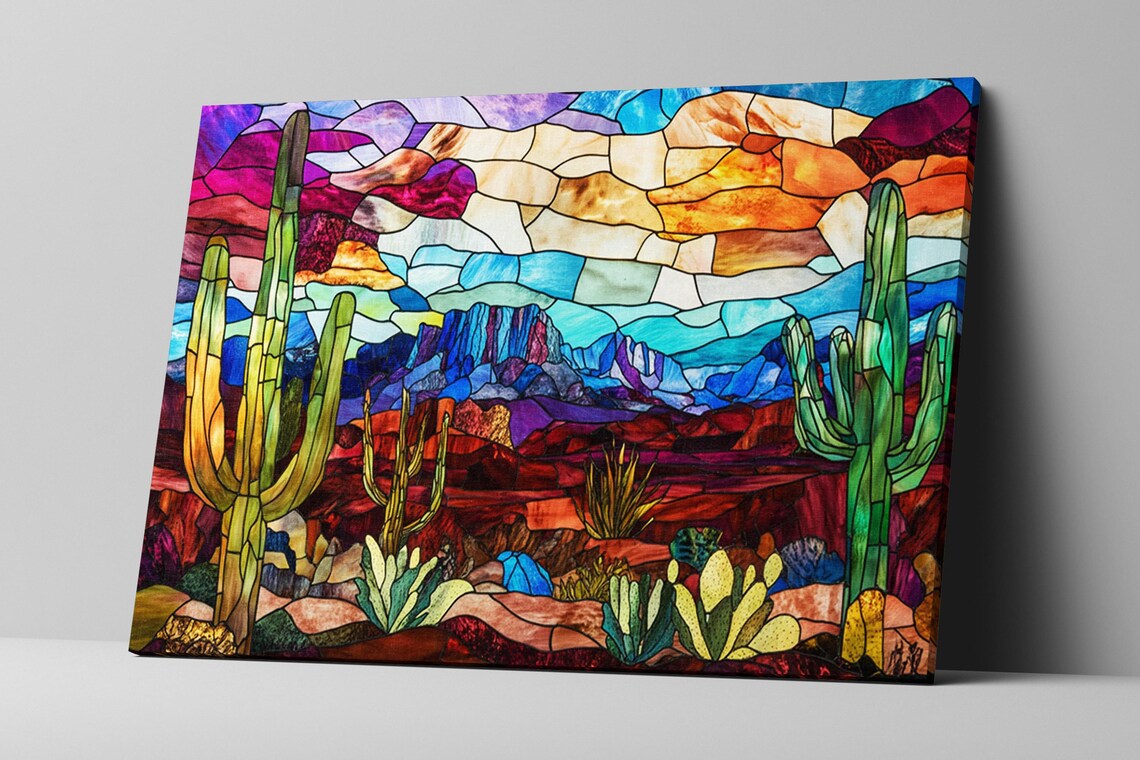 Arizona Desert Southwest Stained Glass Style Art Print - Image 2