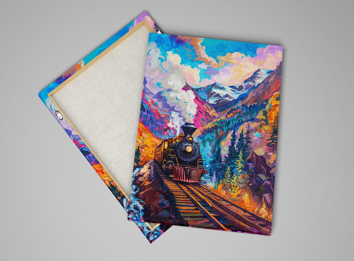 Steam Locomotive Mountain Canyon Pop Art Colorful Train Poster - Image 4