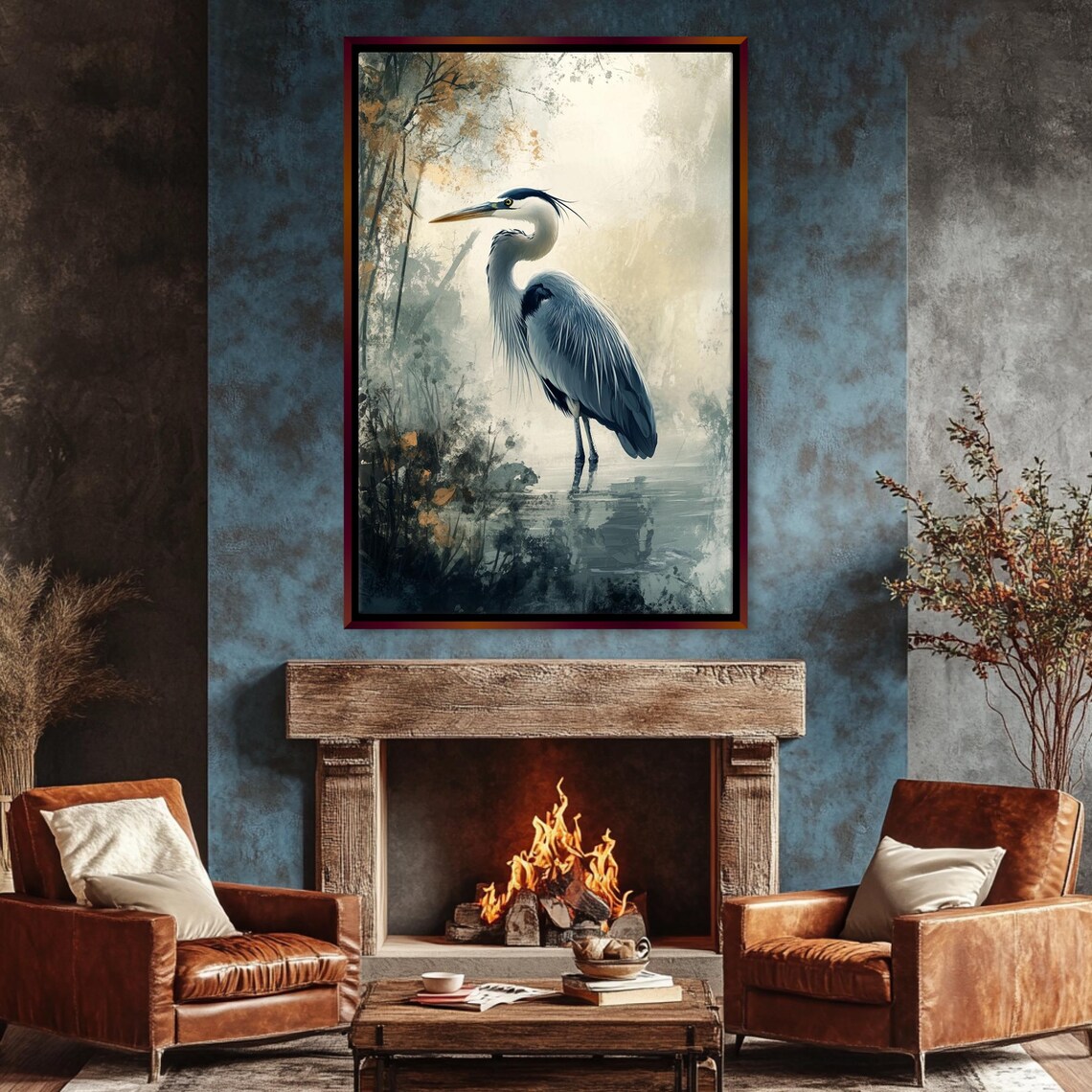 Muted Blue Heron, Coastal Bird Wall Art Print - Image 4