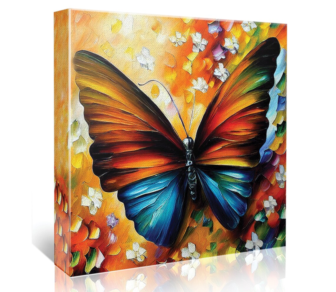 Butterfly Orange Blue Wings Floral Background Colorful Art Poster - Image 5