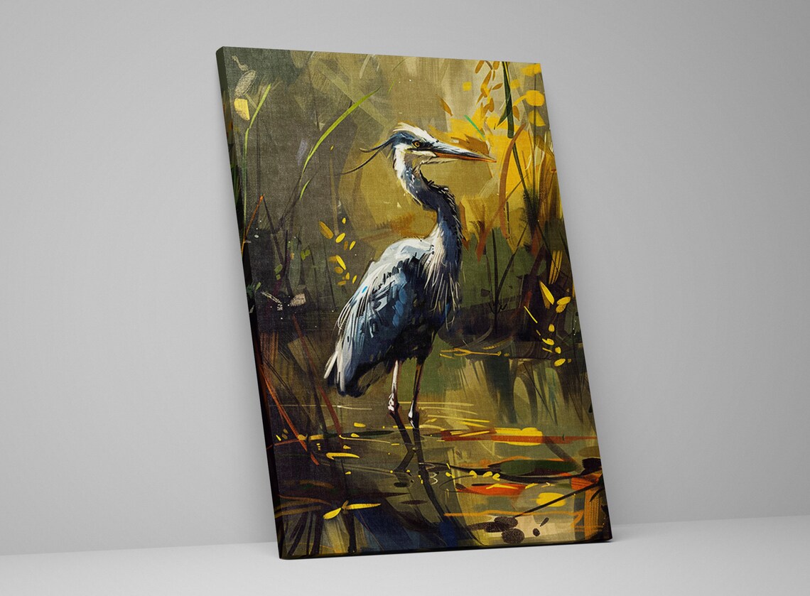 Rustic Blue Heron Marshland Scene Wall Art Print - Image 5