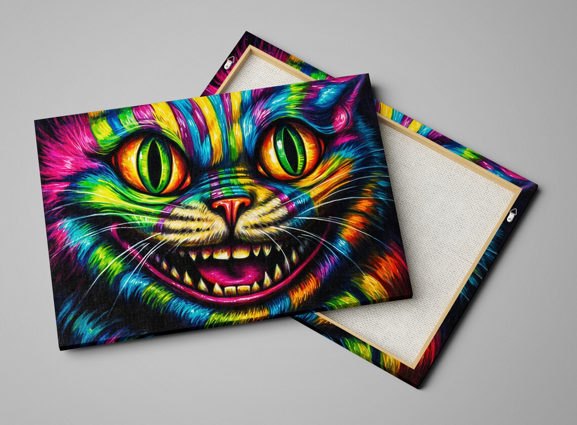 Neon Rainbow Cheshire Cat Grinning Face Psychedelic Wonderland Art Poster - Image 5
