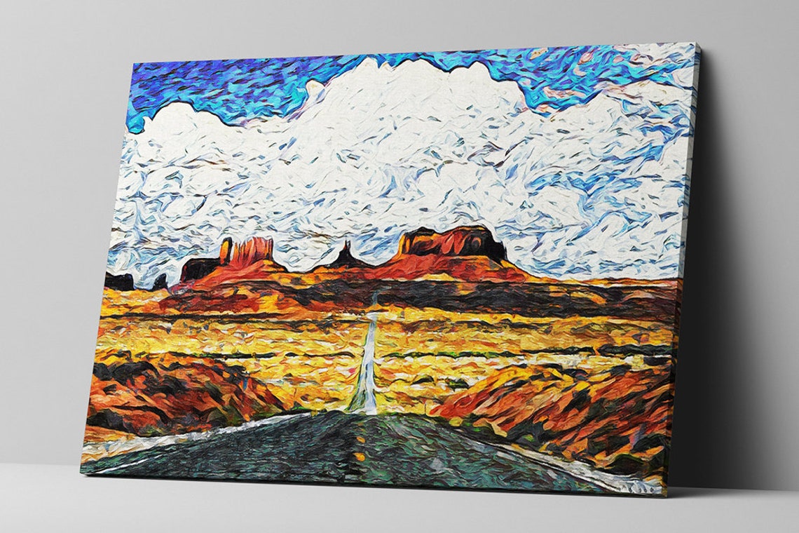 Desert Road Monument Valley Red Buttes Blue Sky Impressionist Poster - Image 4