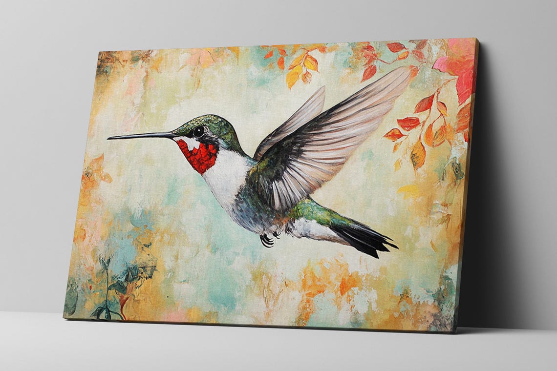 Hummingbird In Flight Watercolor Soft Floral Background Bird Wall Art - Image 3