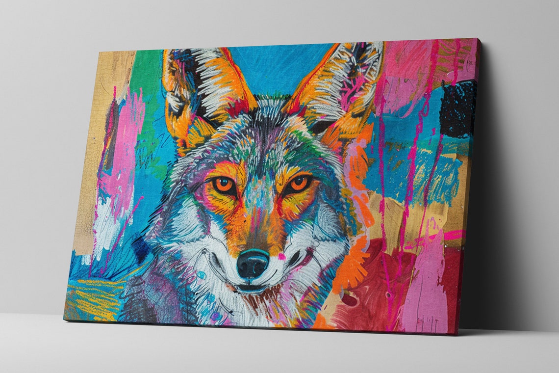 Neon Pop Art Coyote Face Hot Pink Blue Graffiti Style Wildlife Poster - Image 4