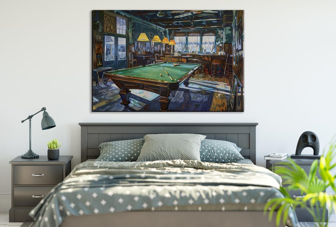 Vintage Billiards Pool Hall Bar Painting Game Room Mancave Wall Art - Image 2