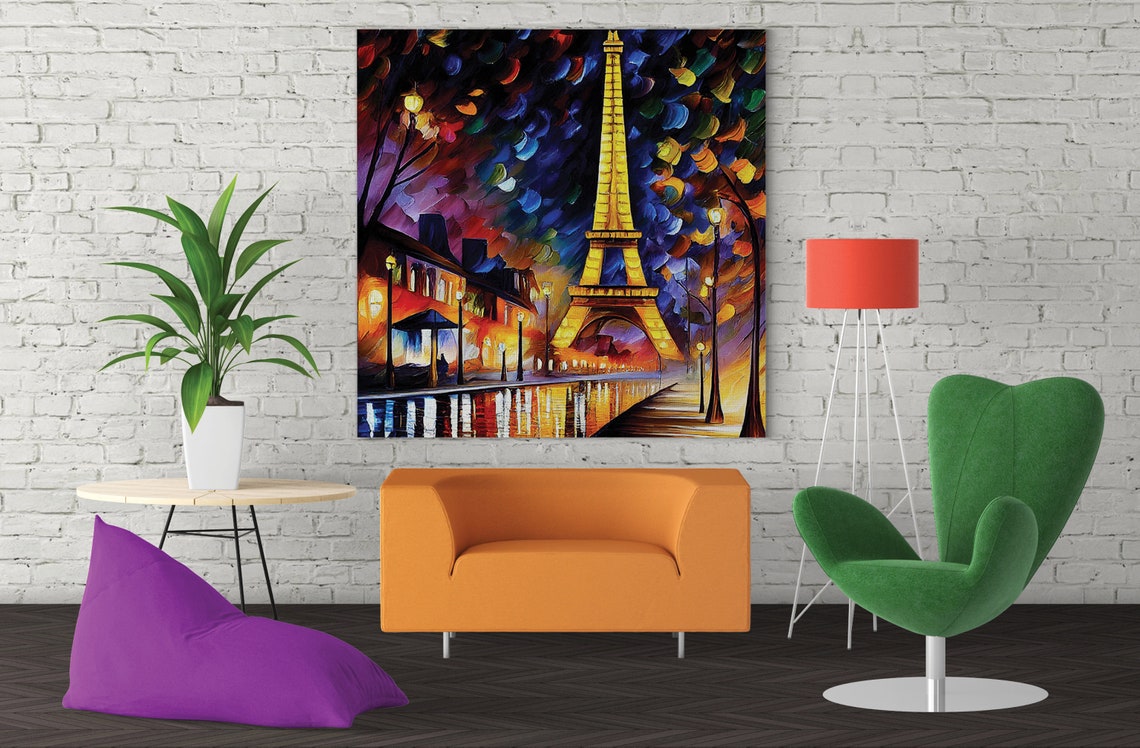 Eiffel Tower Print Oil Painting Reproduction Vibrant Colorful Art - Image 3