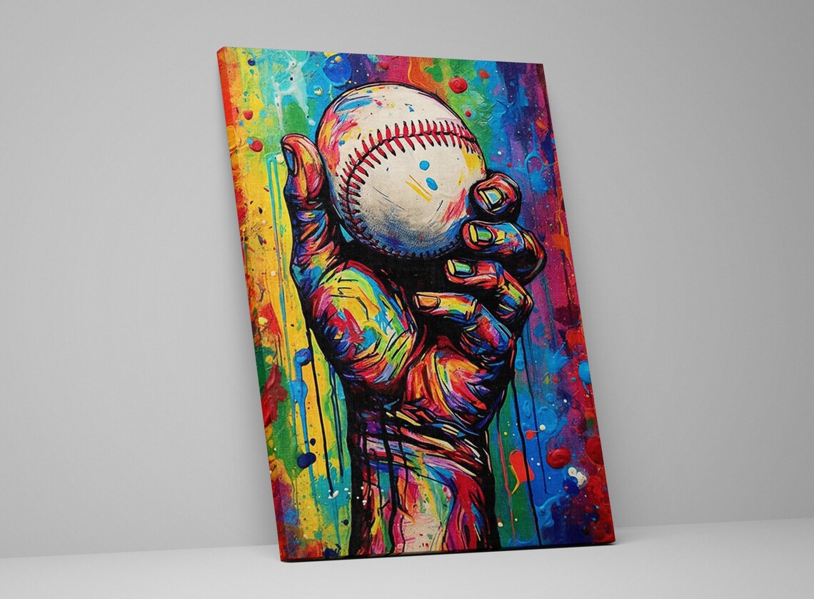Bold Hand Holding Baseball Pop Art Colorful Sports Action Poster - Image 5