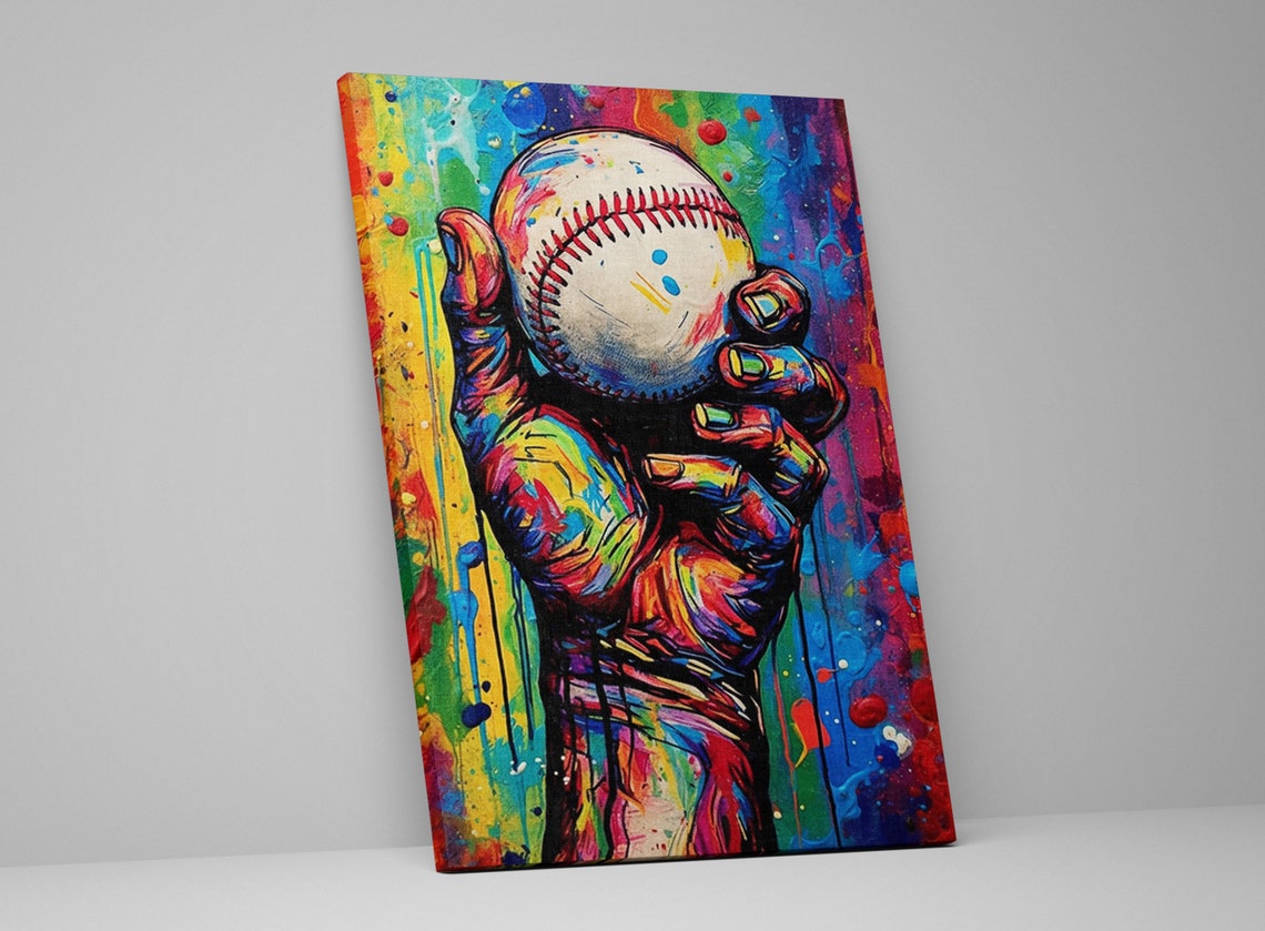 Hand Holding A Baseball Sports Mancave Decor Classic Baseball Giclee Print On Artist Available In Extra Large Sizes - Image 5