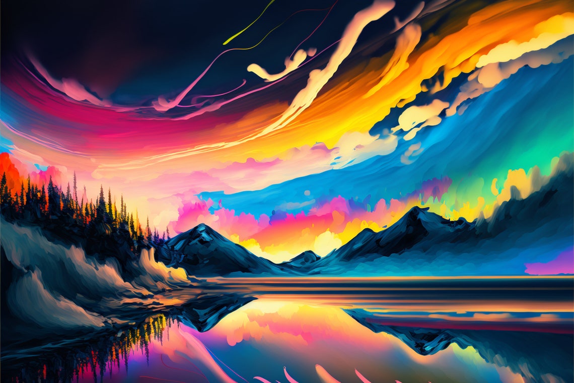 Aurora Borealis Vibrant Northern Lights Landscape Wall Art Celestial Nature Painting For Home Decor - Image 5