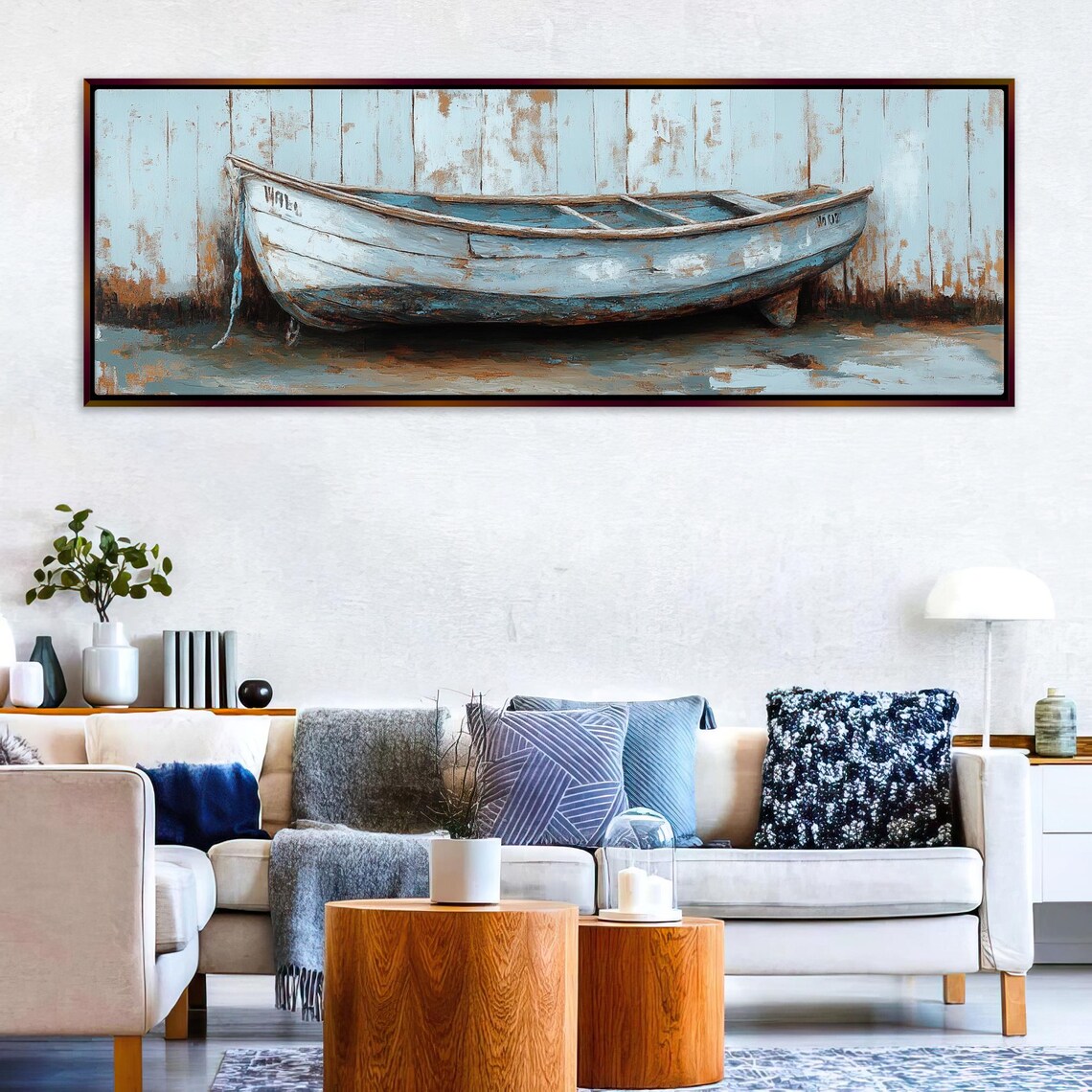 Rustic Boat Vintage Coastal Poster, Horizontal
