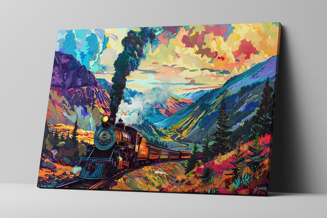 Steam Train Autumn Valley Sunset Curve Pop Art Locomotive Poster - Image 5