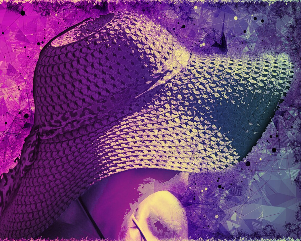 Woman In Straw Hat Purple Artistic Portrait Summer Fashion Art Print