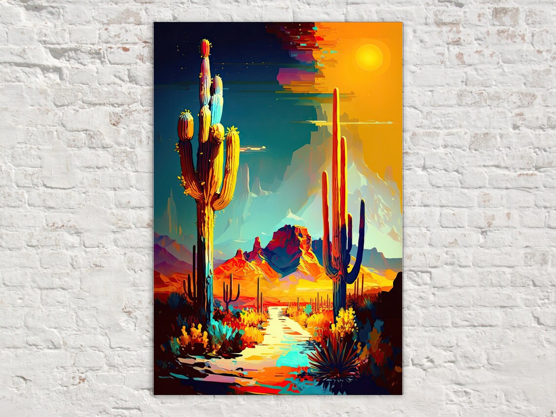 Neon Desert Modern Southwest Saguaro Art Print