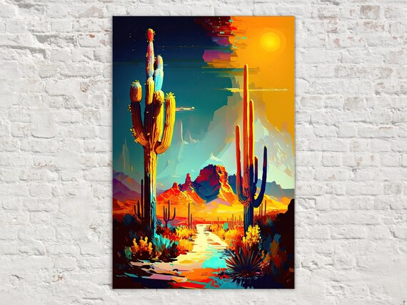 Neon Desert Modern Southwest Saguaro Art Print
