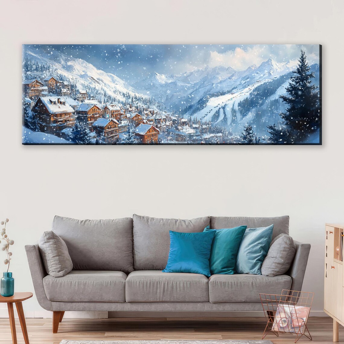 Scenic Mountain Ski Resort Wall Panoramic Framed Unframed Long Horizontal Gallery Wrapped Ready To Hang Extra Large Wall Art - Image 4