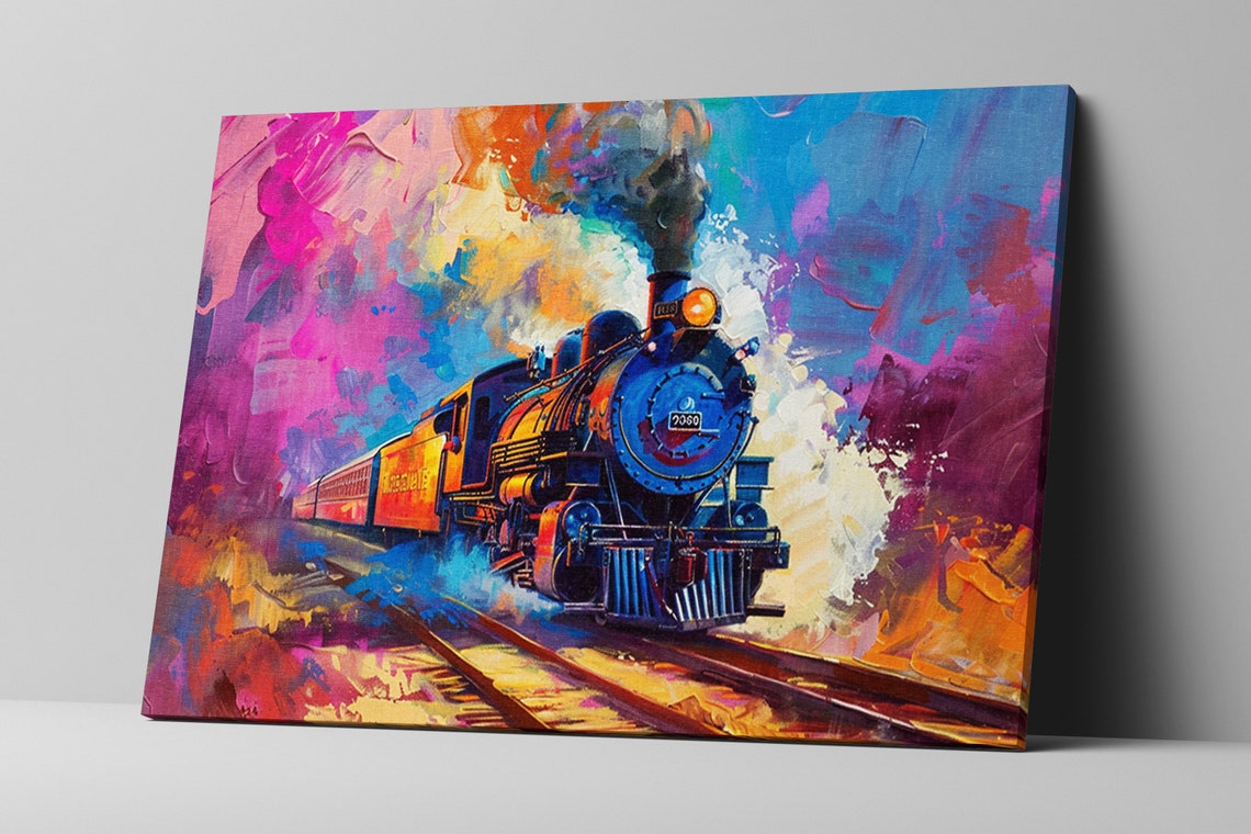 Pop Art Blue Steam Locomotive 2080 Head On Colorful Rail Poster - Image 5