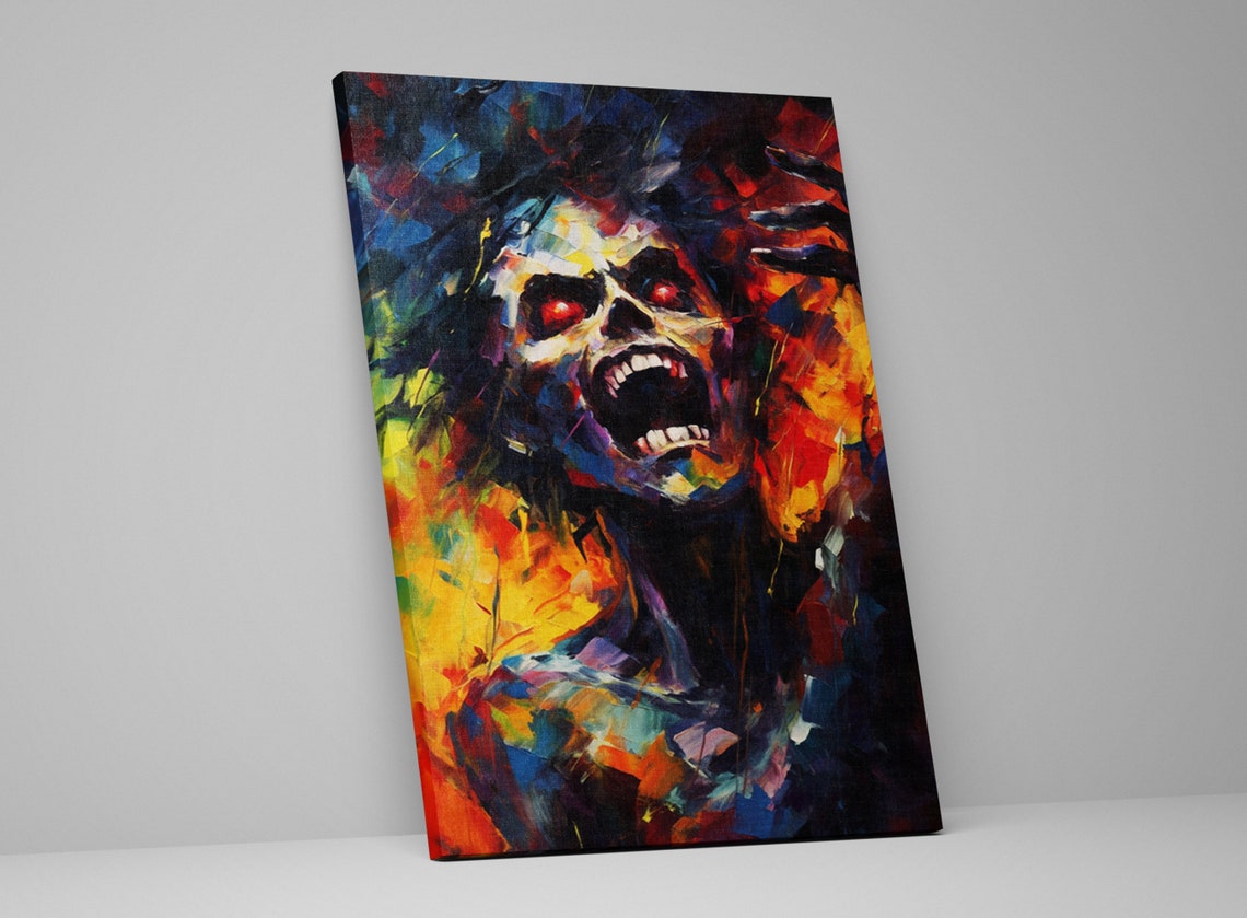 Screaming Zombie Skull Red Eyes Chaotic Expressionist Horror Art Print - Image 5