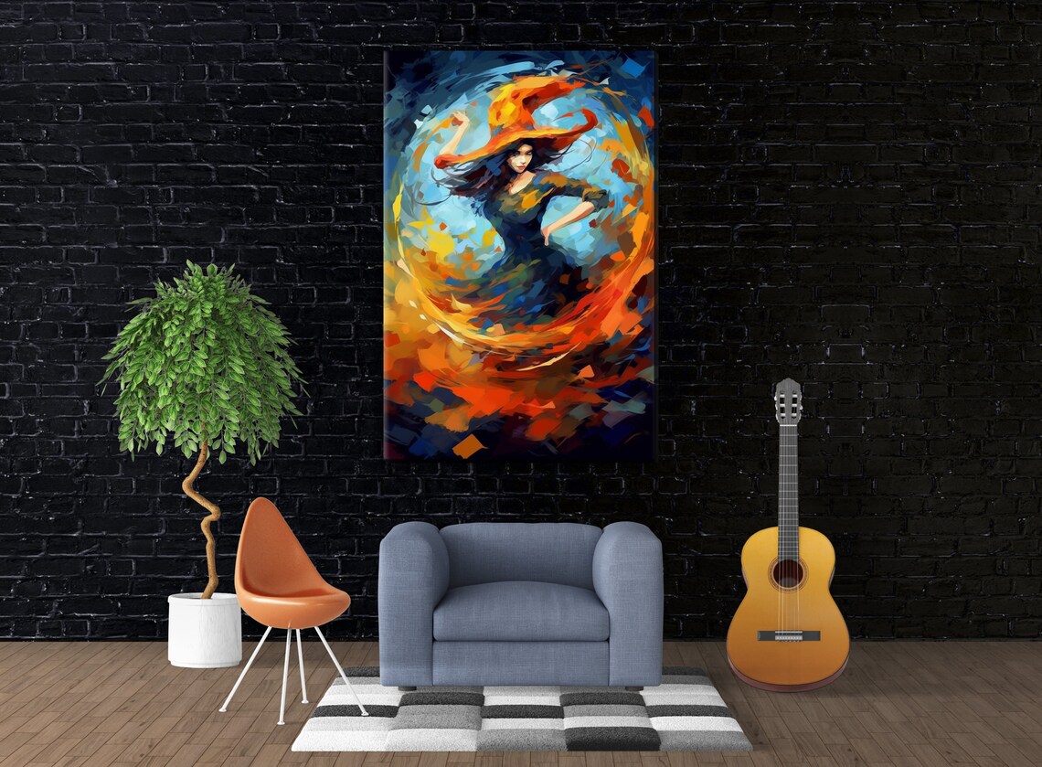 Enchanting Witch Dancing Swirling Magic Autumn Impressionist Art Poster - Image 3