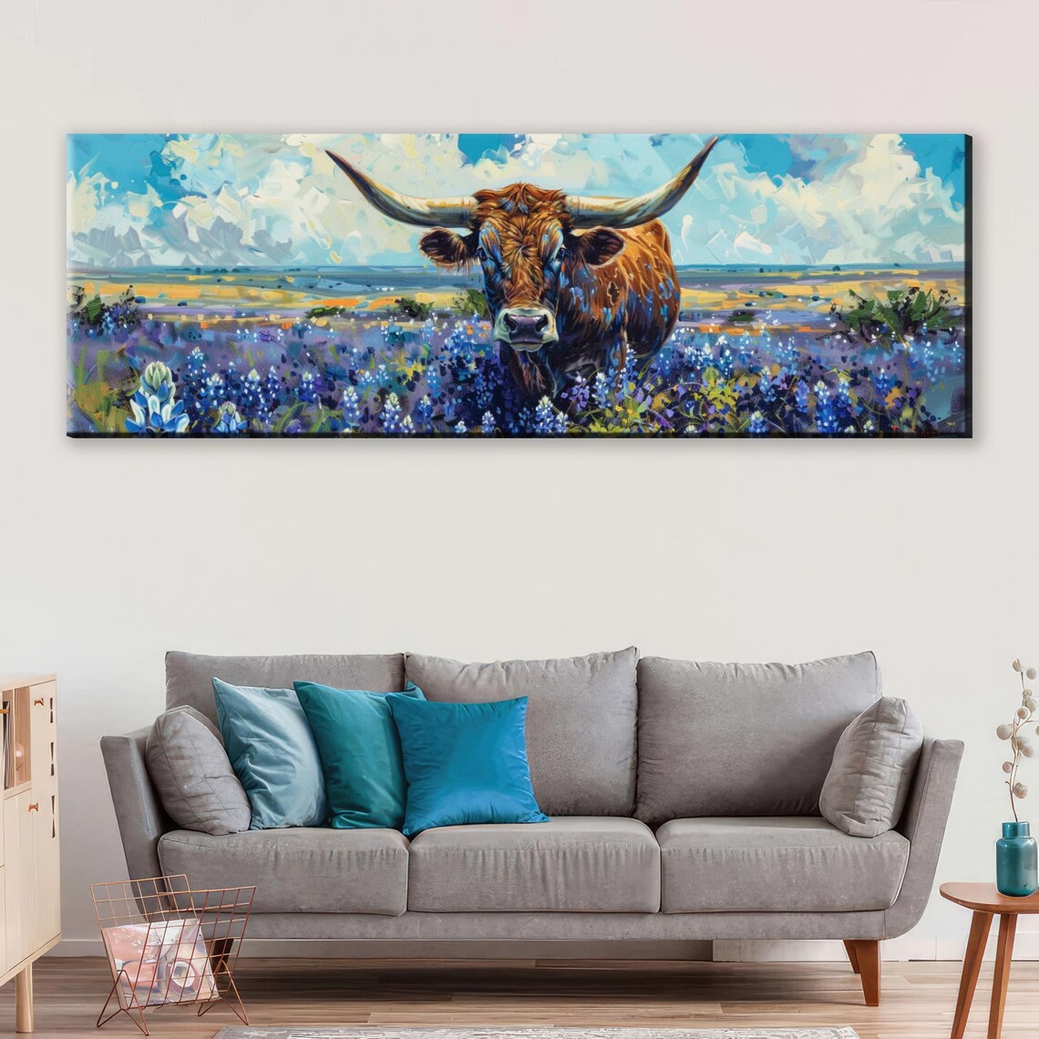 Rustic Texas Longhorn and Bluebonnets Wall Art Print - Image 5