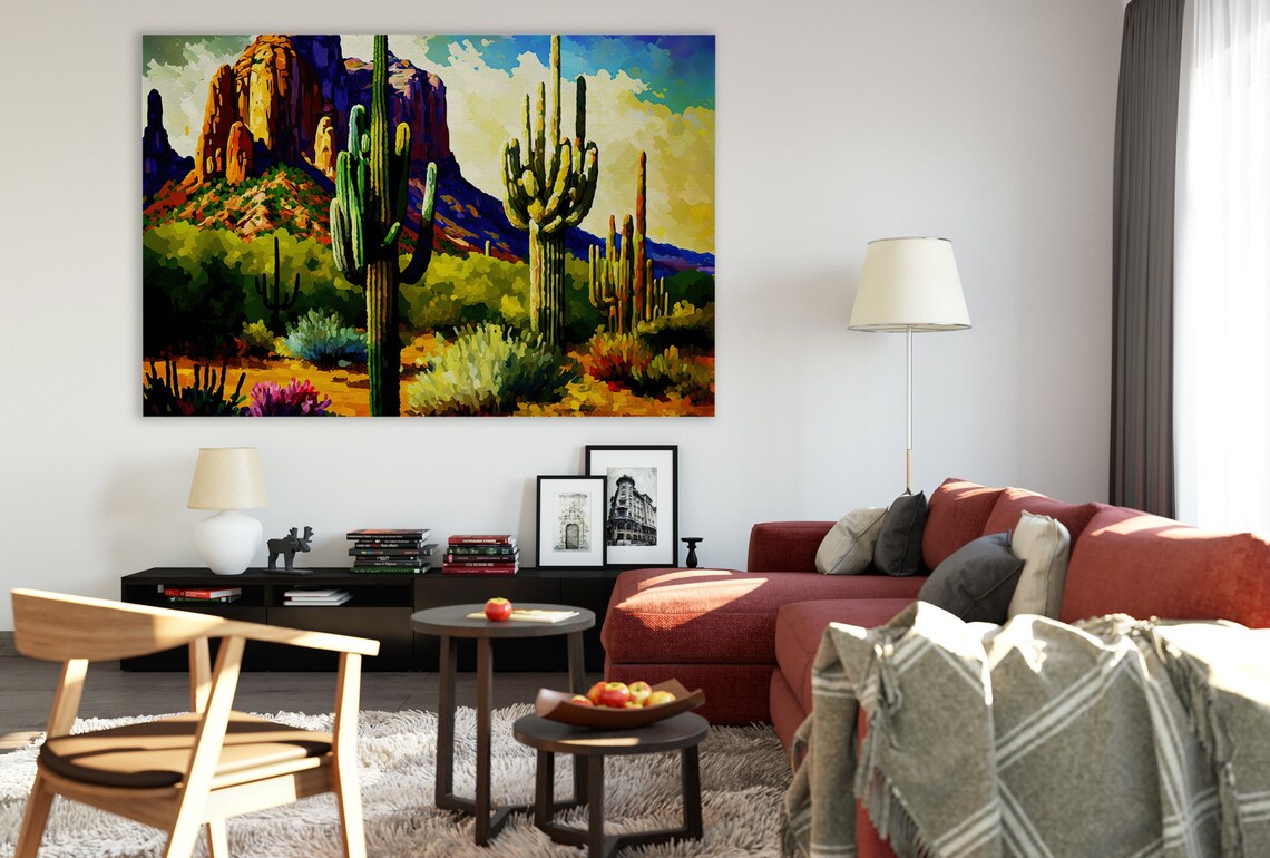 Desert Cactus Southwestern Landscape Art Print - Image 2